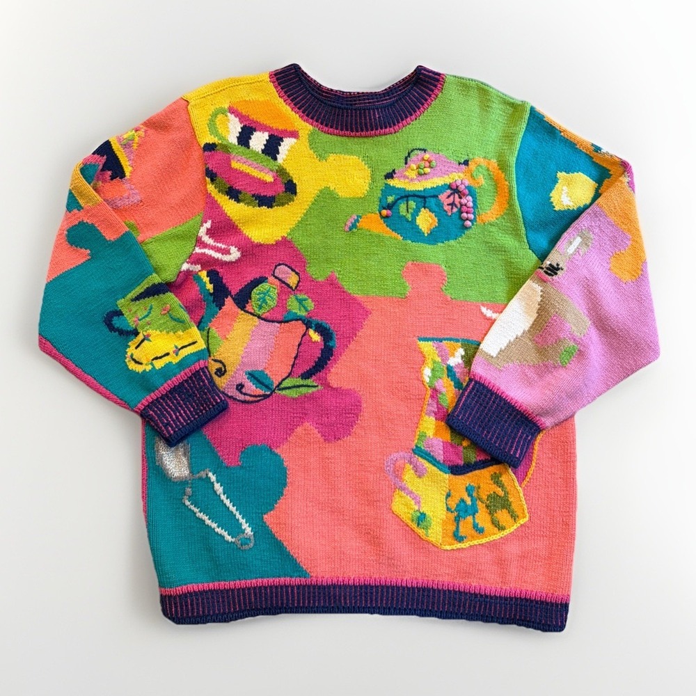 Jack B. Quick New York City Colorful Tea Set Sweater Size Medium
